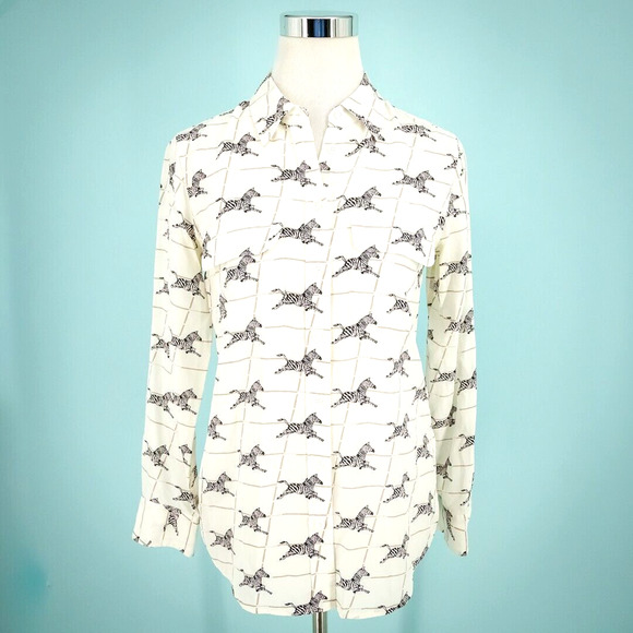 Equipment Size XS Zebra Animal Print Collared Button Long Sleeve Silk Top - Picture 1 of 7